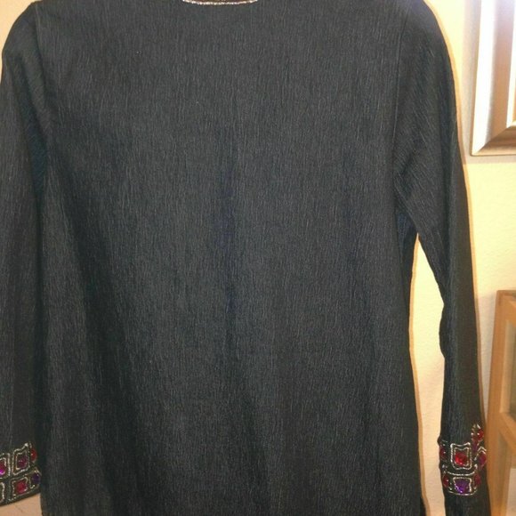 Bob Mackie Wearable Art ~Black Denim Jacket Embroidered Jeweled ~Zip Front ~Sz.S - Picture 4 of 10